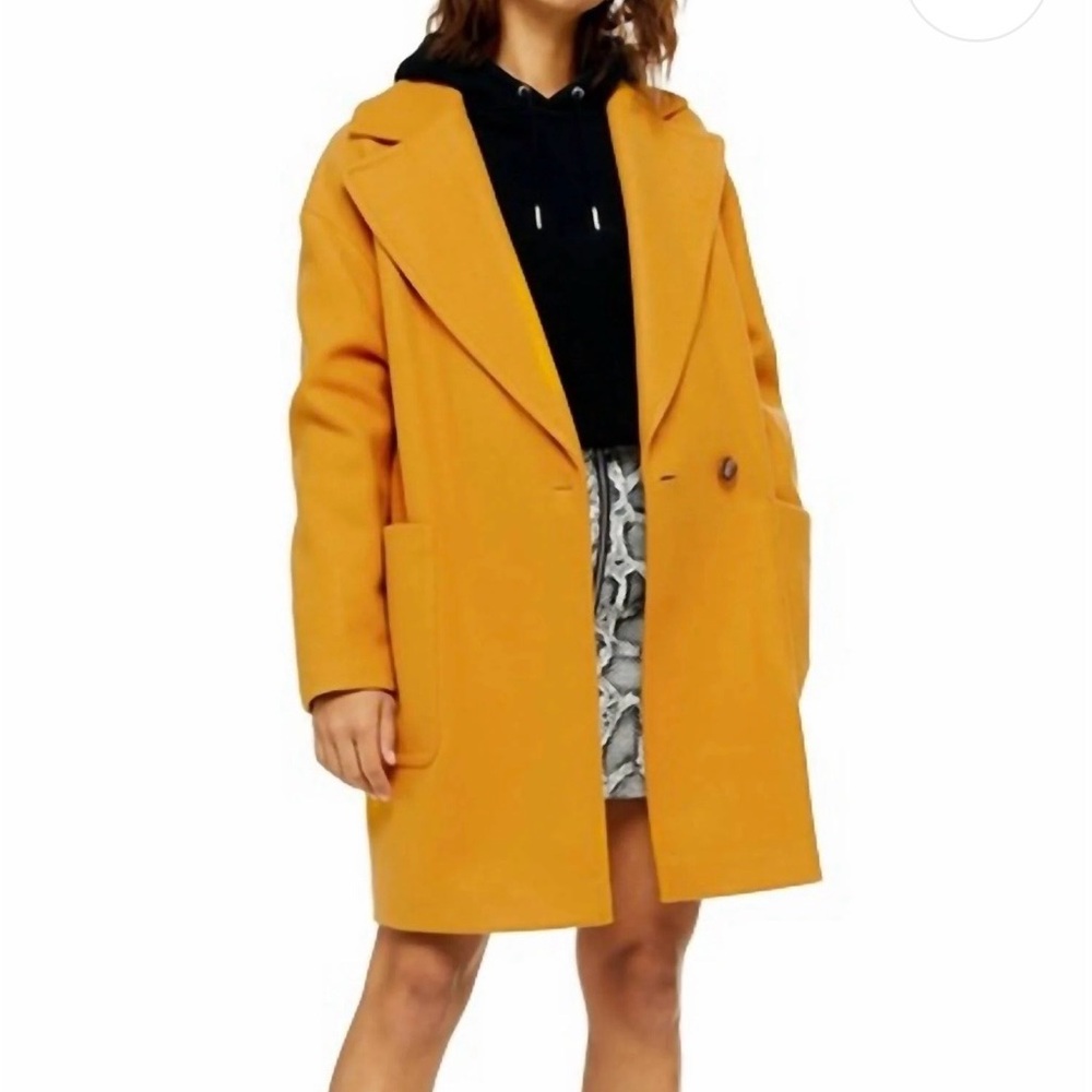 Topshop Mustard Oversized Coat Women’s US 8 | Single Button Wool Look Jacket